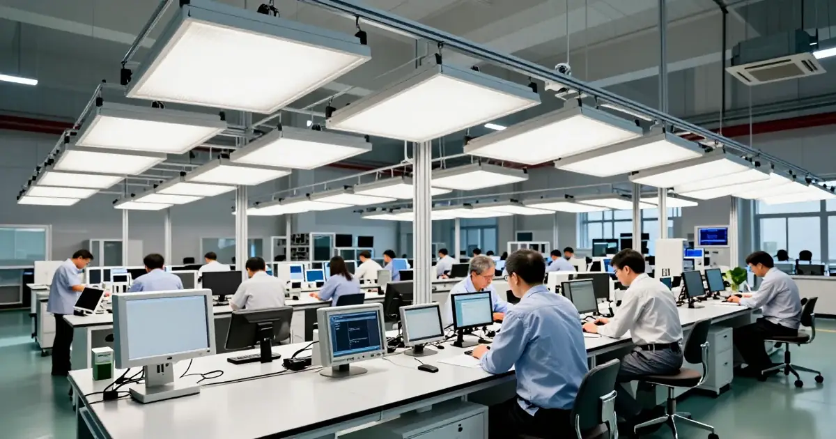 Engineers Conducting Quality Testing on Commercial Lighting Fixtures