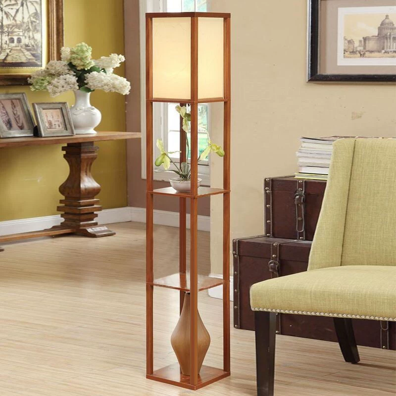 Wooden Storage Rack Floor Lamp