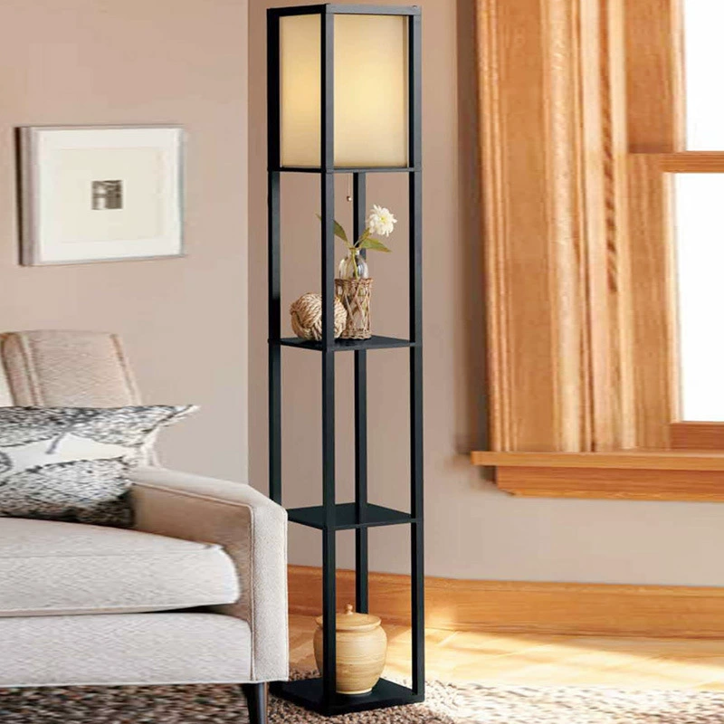 Wooden Storage Rack Floor Lamp