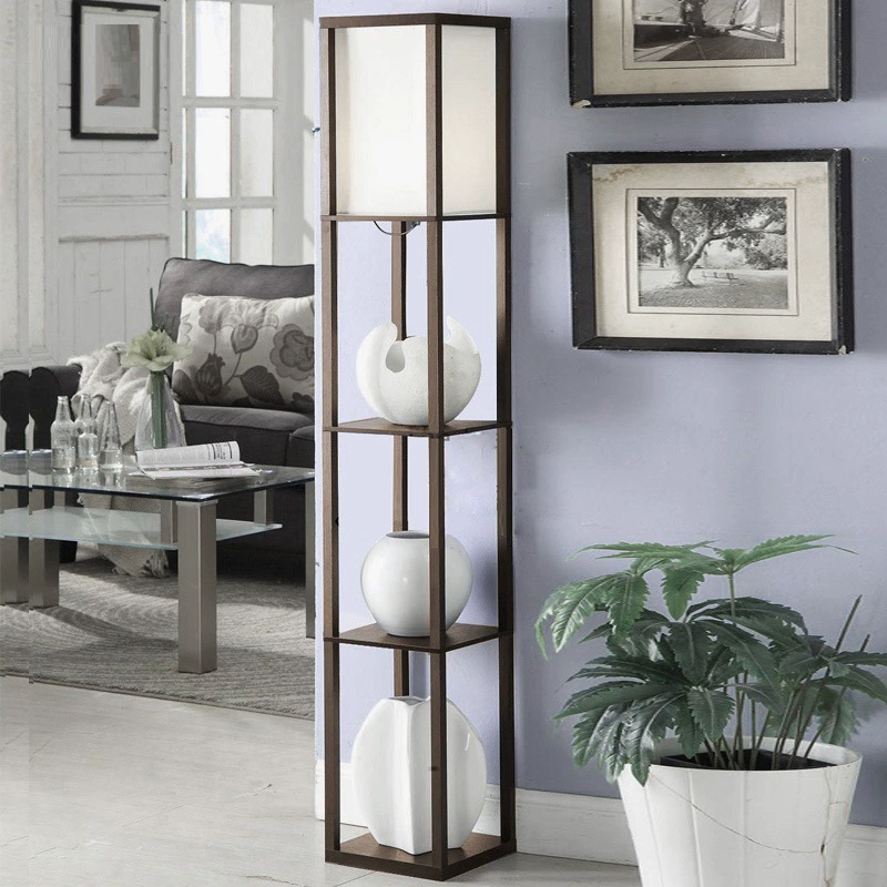 Wooden Storage Rack Floor Lamp