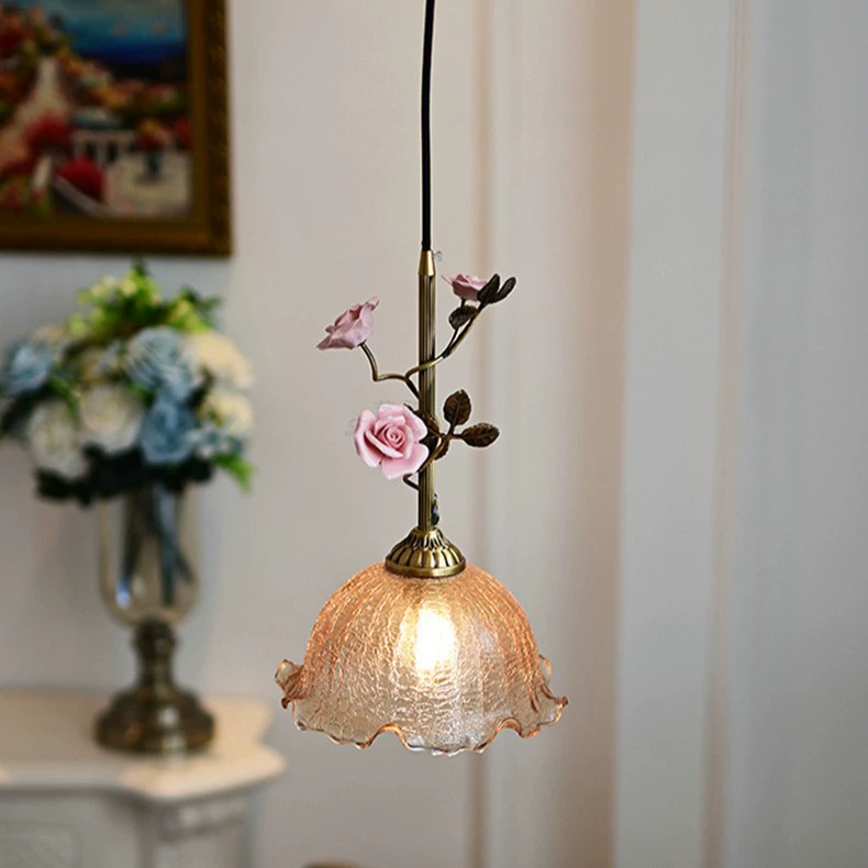 All-Copper Rose Flower Small Pendant Light