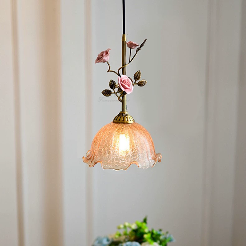 All-Copper Rose Flower Small Pendant Light